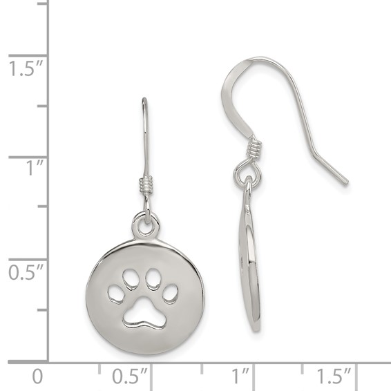Sterling Silver Polished Paw Print Shepherd Hook Earrings
