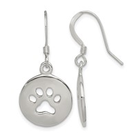 Sterling Silver Polished Paw Print Shepherd Hook Earrings view 1
