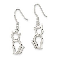 Sterling Silver Polished Cat Shepherd Hook Earrings view 2