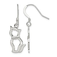 Sterling Silver Polished Cat Shepherd Hook Earrings view 1