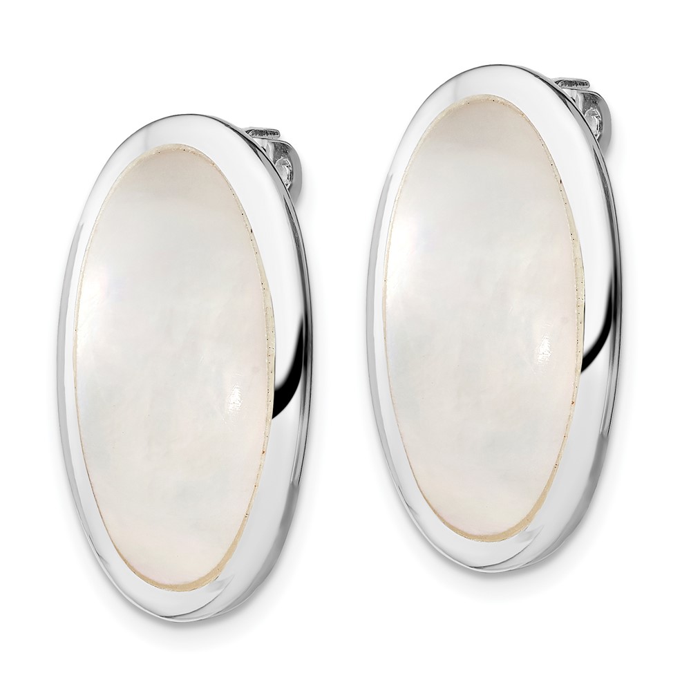Sterling Silver Rhodium-plated Polished Mother of Pearl Oval Non Pierced Earrings (QE1196)