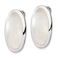 Sterling Silver Rhodium-plated Polished Mother of Pearl Oval Non Pierced Earrings view 2