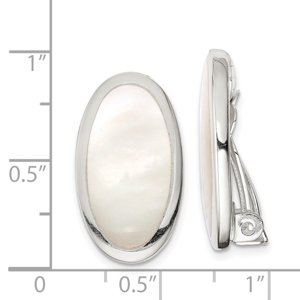 Sterling Silver Rhodium-plated Polished Mother of Pearl Oval Non Pierced Earrings (QE1196)