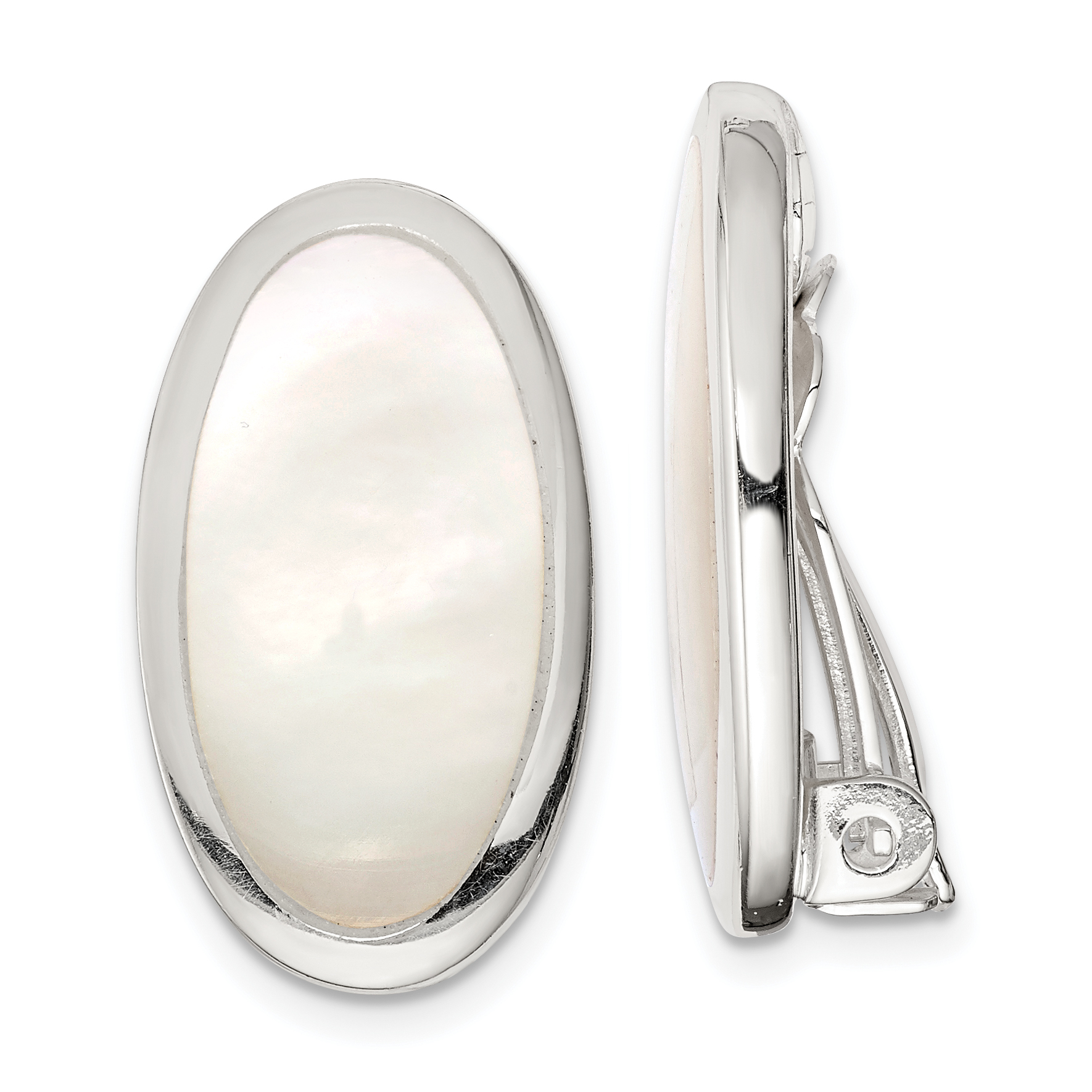 Sterling Silver Rhodium-plated Polished Mother of Pearl Oval Non Pierced Earrings (QE1196)