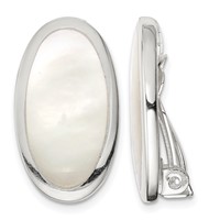 Sterling Silver Rhodium-plated Polished Mother of Pearl Oval Non Pierced Earrings view 1