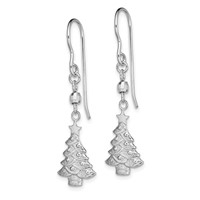 Sterling Silver Rhodium Plated Christmas Tree Dangle Earrings view 2