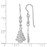 Sterling Silver Rhodium Plated Christmas Tree Dangle Earrings view 4