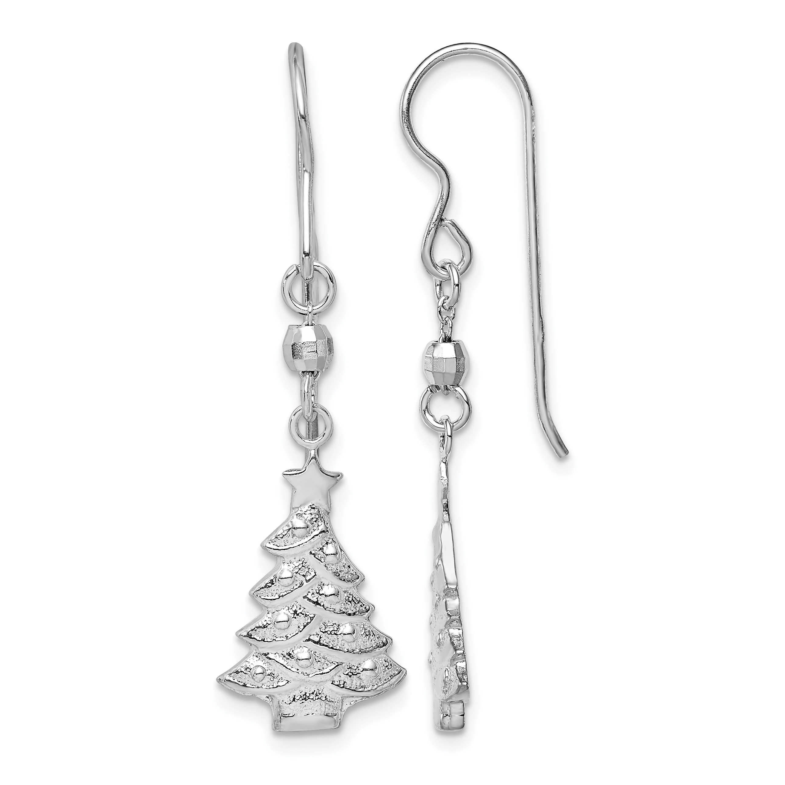 Sterling Silver Rhodium Plated Christmas Tree Dangle Earrings (QE11964)