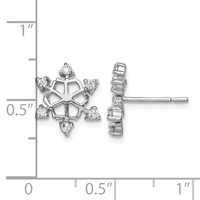 Sterling Silver Rhodium-plated CZ Snowflake Post Earrings view 4