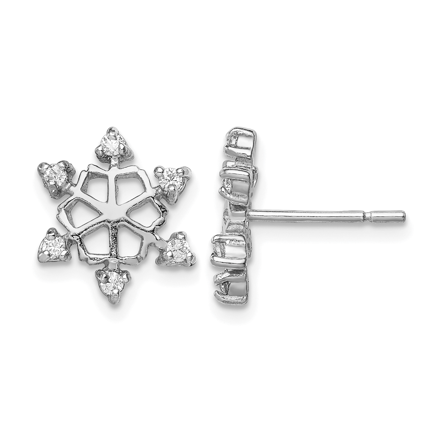 Sterling Silver Rhodium-plated CZ Snowflake Post Earrings (QE11966)