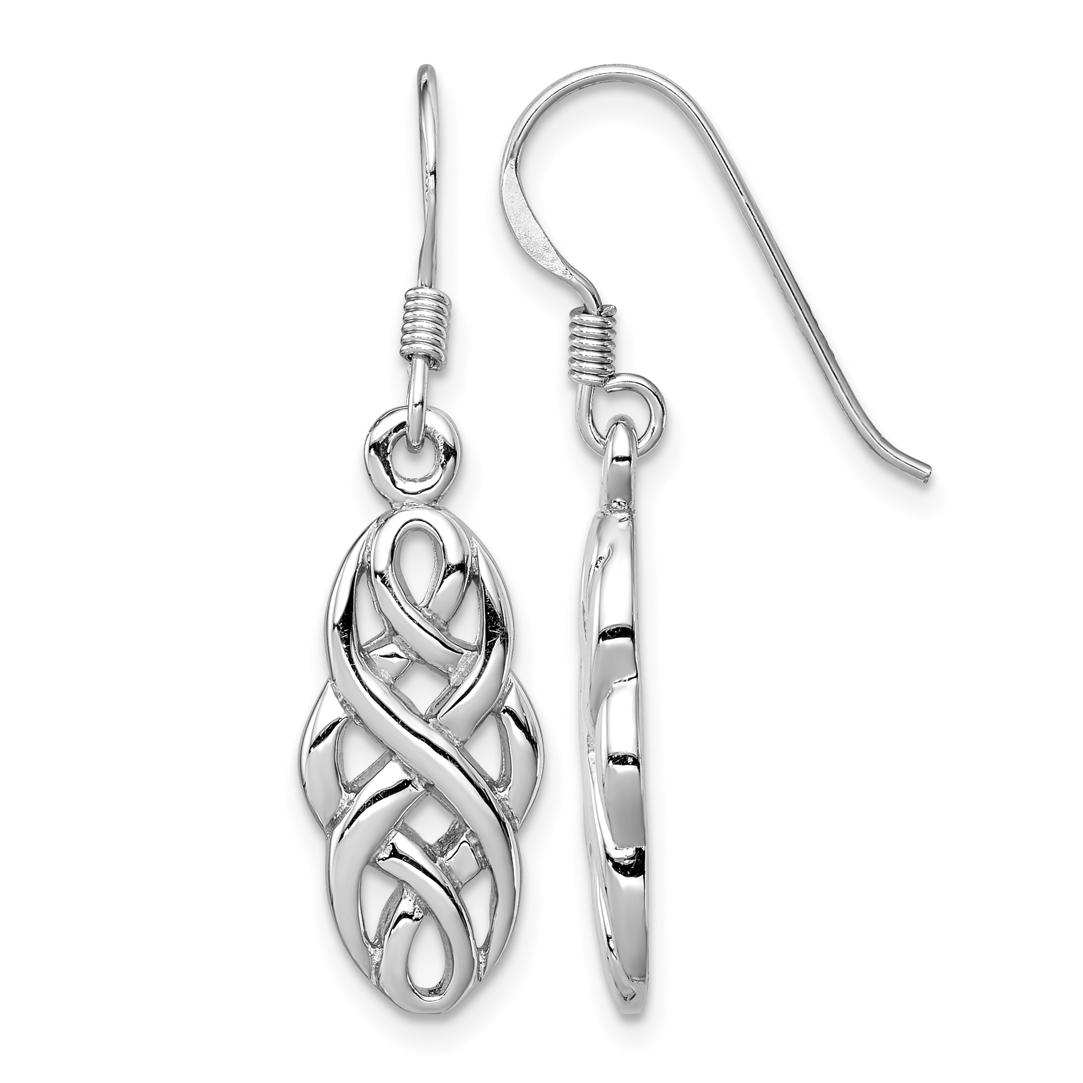 Sterling Silver Rhodium-plated Infinity Celtic Design Dangle Earrings (QE11974)