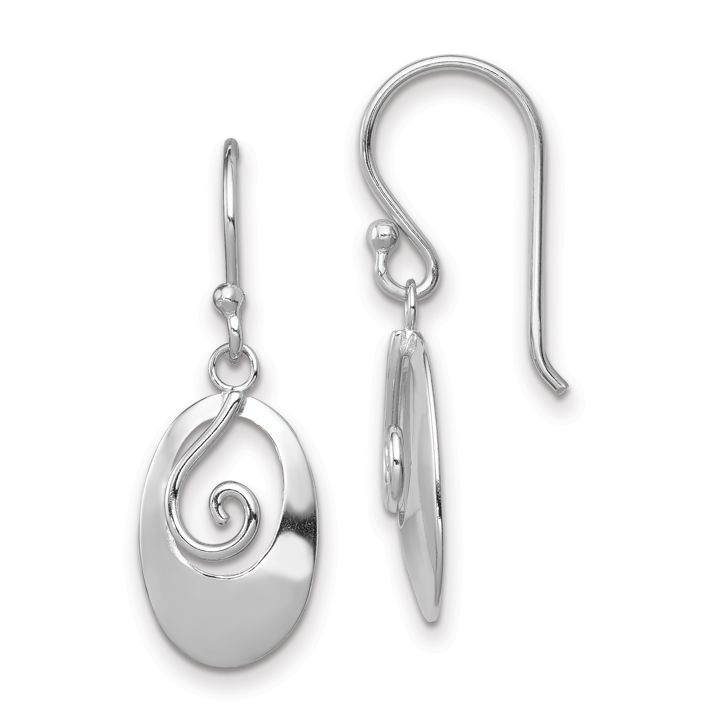 Sterling Silver Rhodium-plated Polished Swirl Oval Dangle Earrings (QE11987)