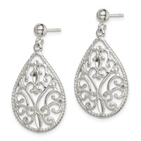 Sterling Silver Polished Twisted & Diamond-cut Teardrop Post Dangle Earring view 2