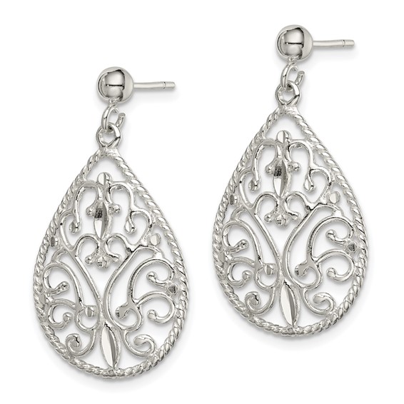 Sterling Silver Polished Twisted & Diamond-cut Teardrop Post Dangle Earring