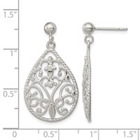 Sterling Silver Polished Twisted & Diamond-cut Teardrop Post Dangle Earring view 4