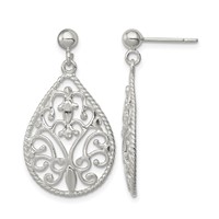 Sterling Silver Polished Twisted & Diamond-cut Teardrop Post Dangle Earring view 1