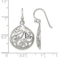 Sterling Silver Polished Filigree Swirl Wide Teardrop Dangle Earrings view 4