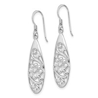 Sterling Silver Rhodium-plated Polished Fancy Flower Dangle Earrings view 2