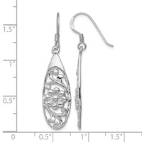 Sterling Silver Rhodium-plated Polished Fancy Flower Dangle Earrings view 4