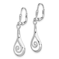 Sterling Silver Rhod-plated Polished Swirl Teardrop Dangle Leverback Earrin view 2