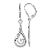 Sterling Silver Rhod-plated Polished Swirl Teardrop Dangle Leverback Earrin view 1