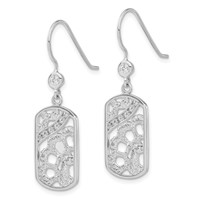 Sterling Silver Rhodium-plated Fancy CZ Floral Dangle Earrings view 2