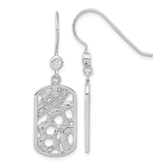Sterling Silver Rhodium-plated Fancy CZ Floral Dangle Earrings
