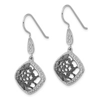 Sterling Silver & Black Rhodium CZ Floral Filigree Dangle Earrings view 2