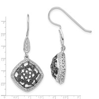 Sterling Silver & Black Rhodium CZ Floral Filigree Dangle Earrings view 3