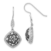 Sterling Silver & Black Rhodium CZ Floral Filigree Dangle Earrings view 1