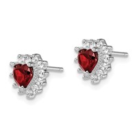 Sterling Silver Rhodium-plated Garnet and CZ Heart Earrings view 2