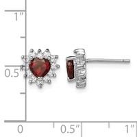 Sterling Silver Rhodium-plated Garnet and CZ Heart Earrings view 4