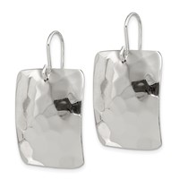 Sterling Silver Polished & Hammered Rectangle Dangle Earrings view 2