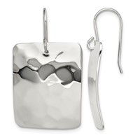Sterling Silver Polished & Hammered Rectangle Dangle Earrings view 1