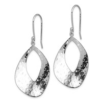 Sterling Silver RH-plated Polished & Textured Curved Teardrop Dangle Earrin view 2