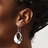 Sterling Silver RH-plated Polished & Textured Curved Teardrop Dangle Earrin view 3