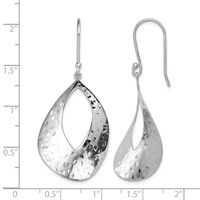 Sterling Silver RH-plated Polished & Textured Curved Teardrop Dangle Earrin view 4
