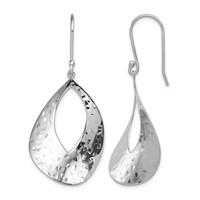 Sterling Silver RH-plated Polished & Textured Curved Teardrop Dangle Earrin view 1