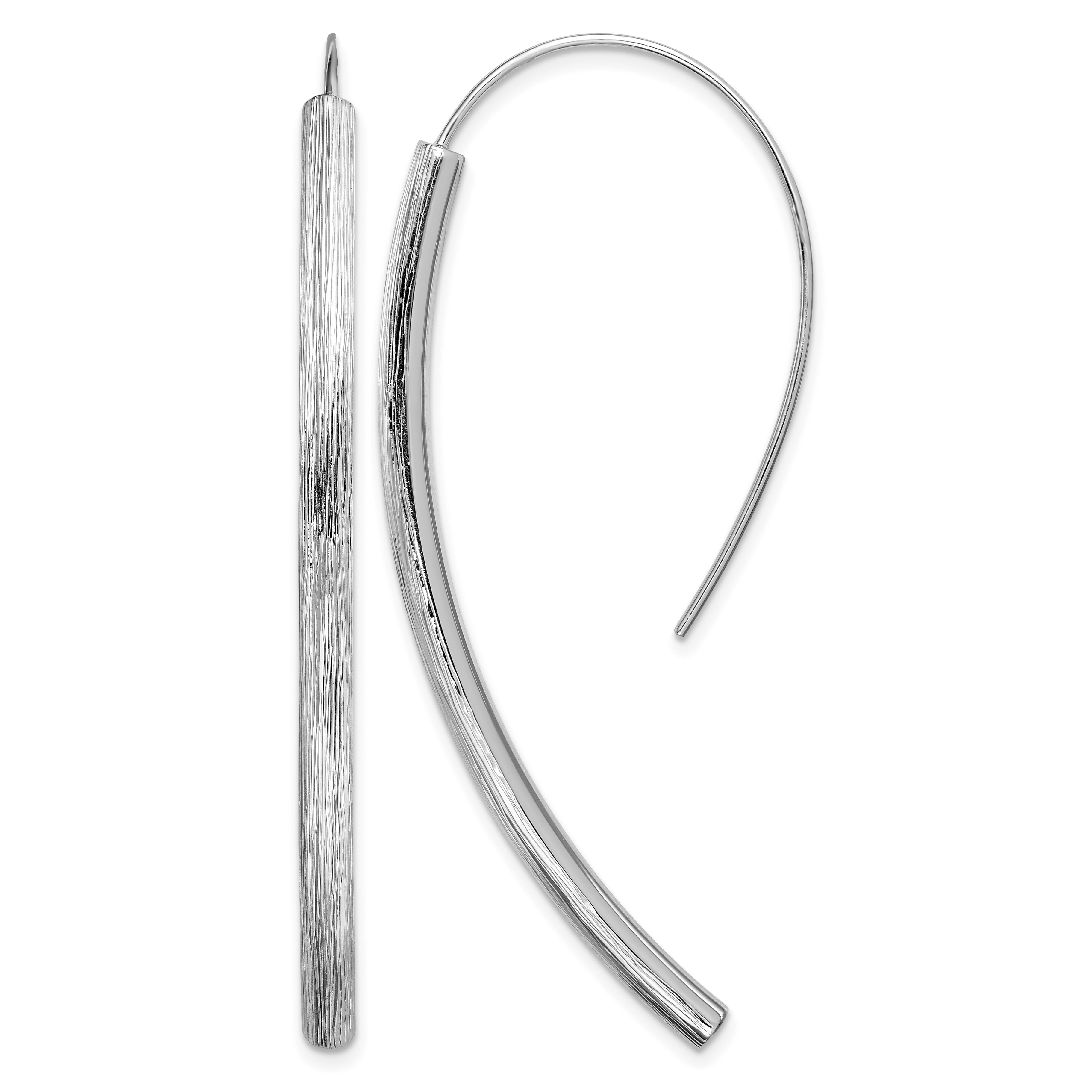 Sterling Silver RH-plated Polished Textured Bar Dangle Earrings (QE12065)