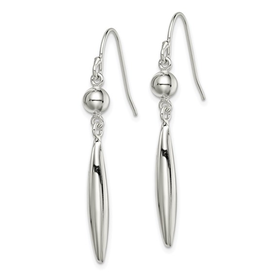 Sterling Silver Polished Bead & Elongated Oval Dangle Earrings