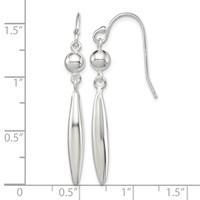 Sterling Silver Polished Bead & Elongated Oval Dangle Earrings view 4