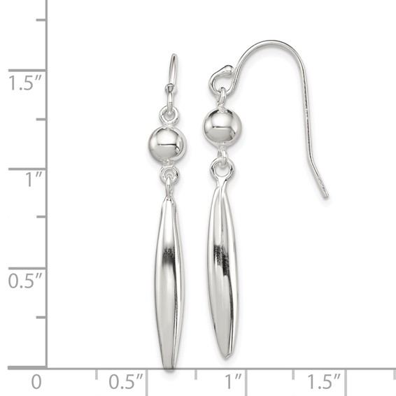Sterling Silver Polished Bead & Elongated Oval Dangle Earrings