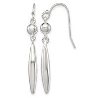 Sterling Silver Polished Bead & Elongated Oval Dangle Earrings view 1