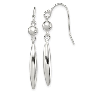 Sterling Silver Polished Bead & Elongated Oval Dangle Earrings