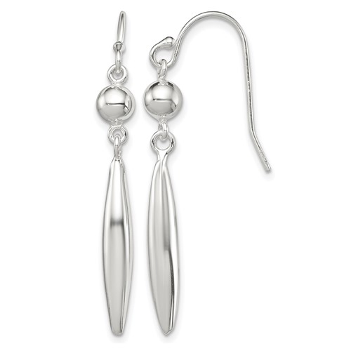 Sterling Silver Polished Bead & Elongated Oval Dangle Earrings