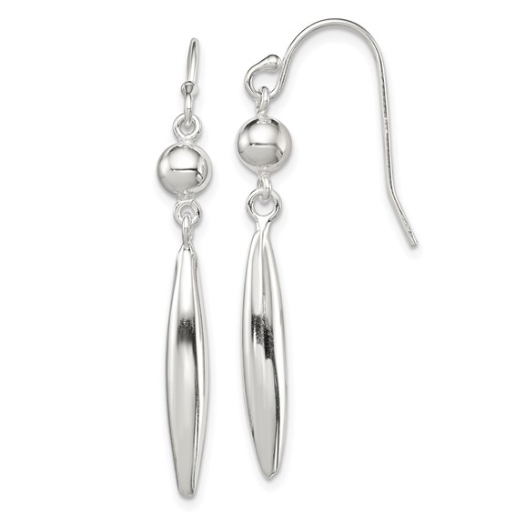 Sterling Silver Polished Bead & Elongated Oval Dangle Earrings