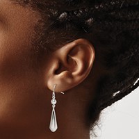 Sterling Silver Polished Beaded Teardrop Dangle Earrings view 3
