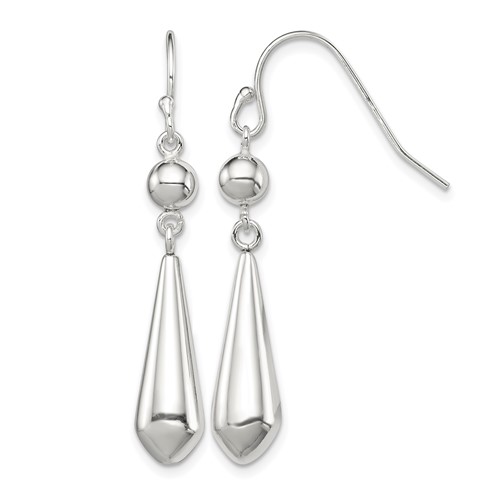 Sterling Silver Polished Beaded Teardrop Dangle Earrings