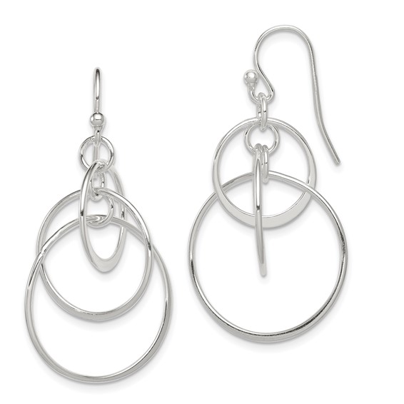 Sterling Silver Polished Intertwined Circles Dangle Earrings
