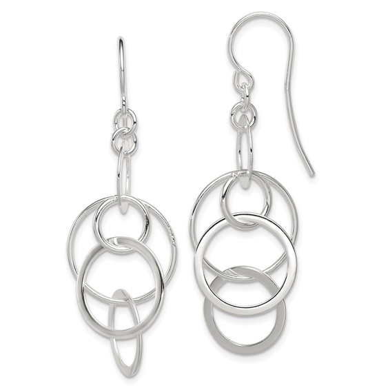 Sterling Silver Polished Intertwined Circles Dangle Earrings